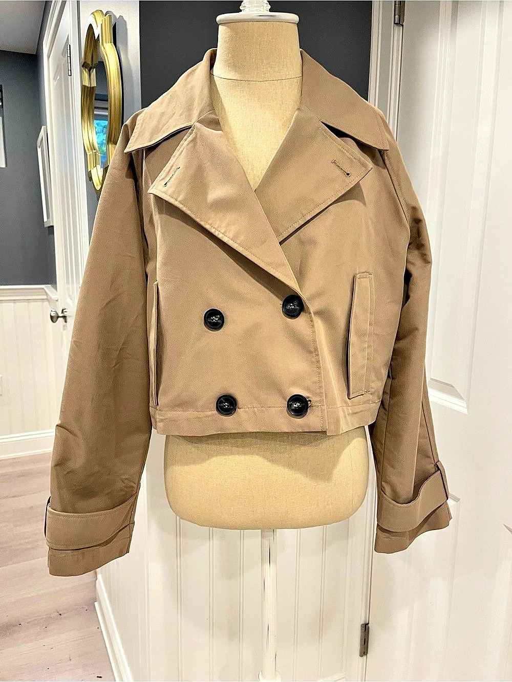 Zara Cropped Double-Breasted Trench Jacket Brown Medium